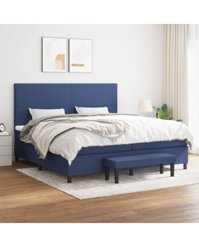 Sommier à lattes de lit avec matelas Bleu 200x200 cm Tissu | Mobilier & Déco