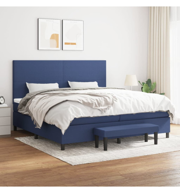 Sommier à lattes de lit avec matelas Bleu 200x200 cm Tissu | Mobilier & Déco