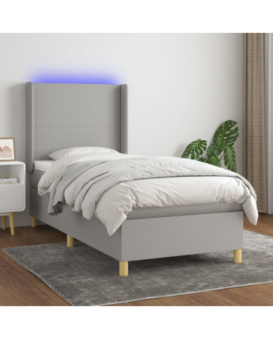 Sommier à lattes de lit matelas LED Gris clair 90x190cm Tissu | Mobilier & Déco