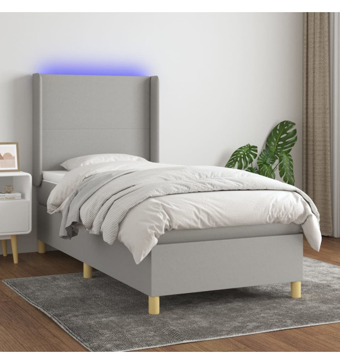 Sommier à lattes de lit matelas LED Gris clair 90x190cm Tissu | Mobilier & Déco