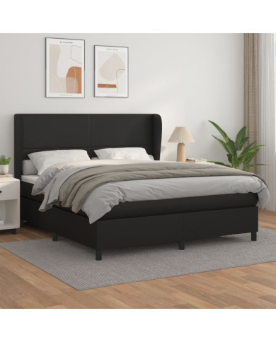 Sommier à lattes de lit avec matelas Noir 180x200 cm Similicuir | Mobilier & Déco