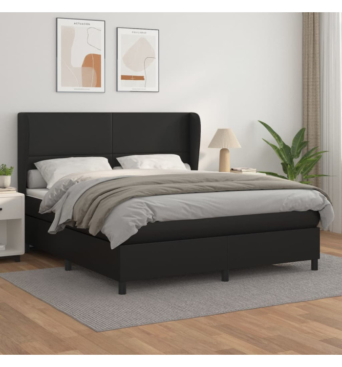 Sommier à lattes de lit avec matelas Noir 180x200 cm Similicuir | Mobilier & Déco