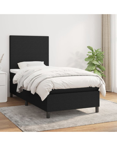 Sommier à lattes de lit avec matelas Noir 90x200 cm Tissu | Mobilier & Déco