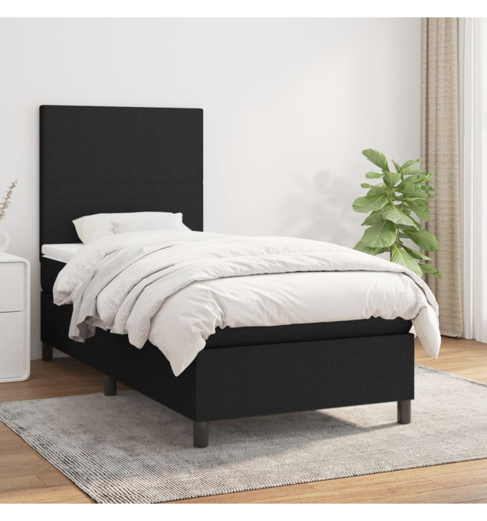 Sommier à lattes de lit avec matelas Noir 90x200 cm Tissu | Mobilier & Déco