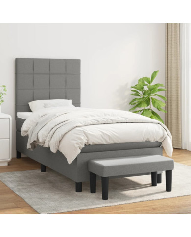 Sommier à lattes de lit avec matelas Gris foncé 100x200cm Tissu | Mobilier & Déco