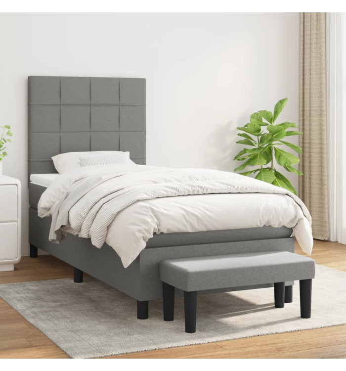 Sommier à lattes de lit avec matelas Gris foncé 100x200cm Tissu | Mobilier & Déco