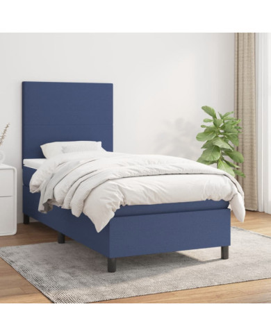 Sommier à lattes de lit avec matelas Bleu 90x200 cm Tissu | Mobilier & Déco