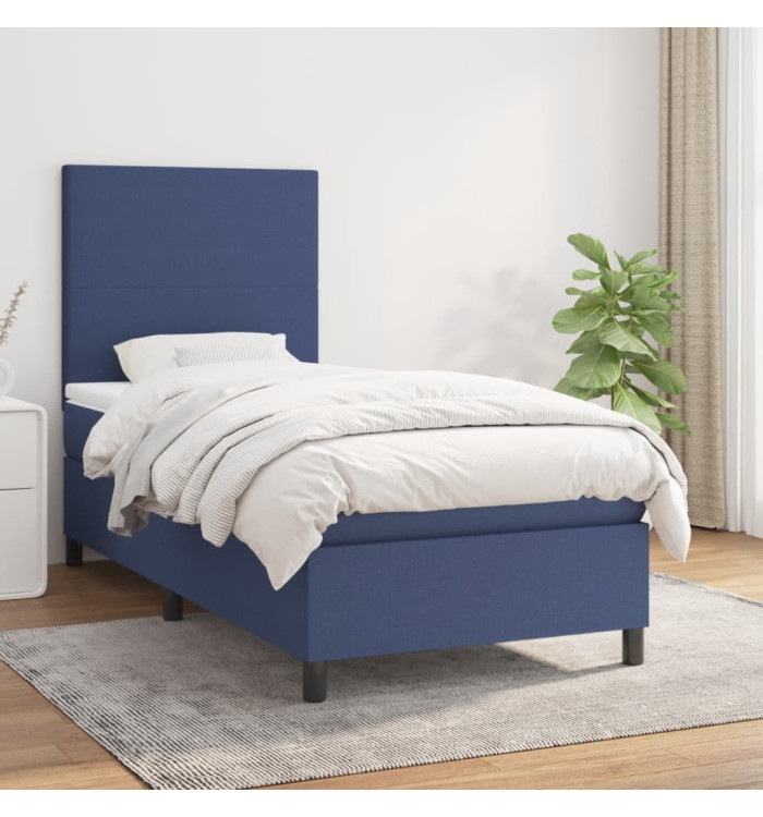 Sommier à lattes de lit avec matelas Bleu 90x200 cm Tissu | Mobilier & Déco