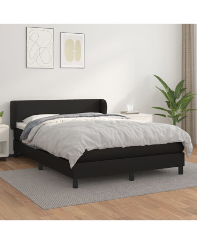Sommier à lattes de lit avec matelas Noir 140x190 cm Similicuir | Mobilier & Déco