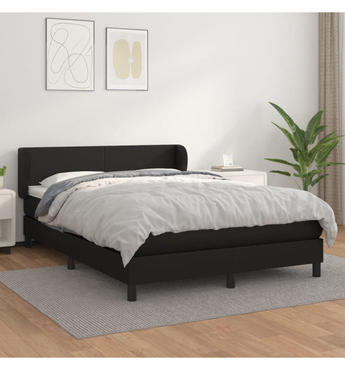 Sommier à lattes de lit avec matelas Noir 140x190 cm Similicuir | Mobilier & Déco