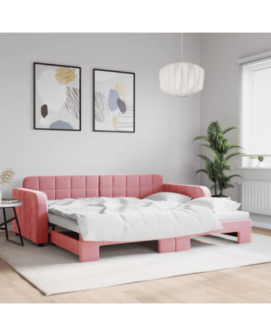 Lit de jour avec gigogne sans matelas rose 90x200 cm | Mobilier & Déco