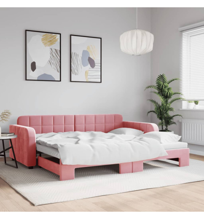 Lit de jour avec gigogne sans matelas rose 90x200 cm | Mobilier & Déco