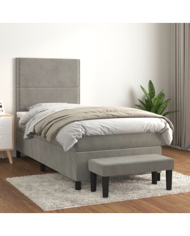 Sommier à lattes de lit et matelas Gris clair 100x200cm Velours | Mobilier & Déco