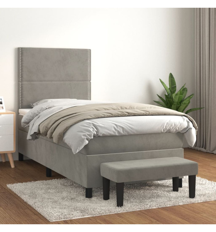 Sommier à lattes de lit et matelas Gris clair 100x200cm Velours | Mobilier & Déco