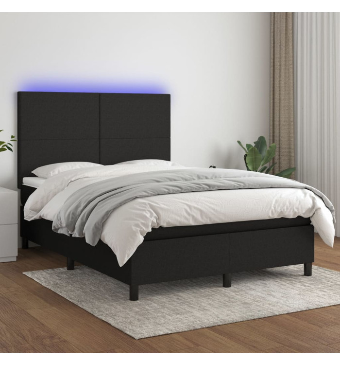 Sommier à lattes de lit et matelas et LED Noir 140x190 cm Tissu | Mobilier & Déco