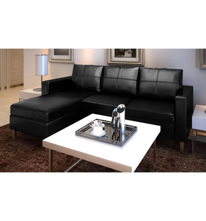 Canapé sectionnel à 3 places Cuir synthétique Noir | Mobilier & Déco