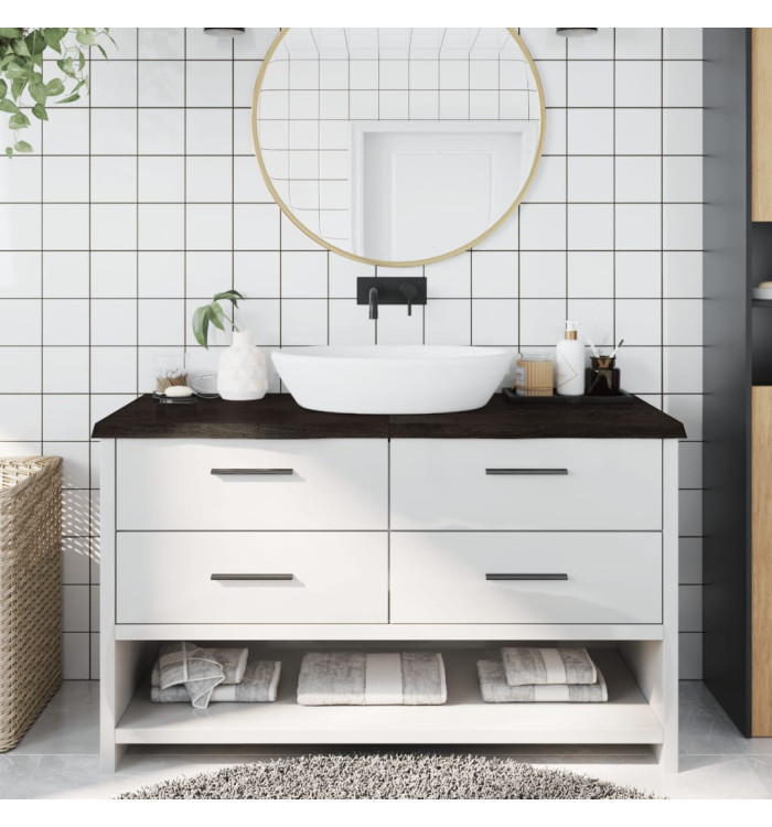 Comptoir de salle de bain marron foncé bois massif traité | Mobilier & Déco