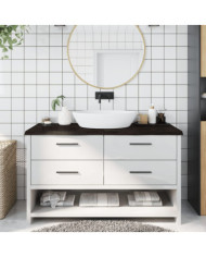 Comptoir de salle de bain marron foncé bois massif traité | Mobilier & Déco