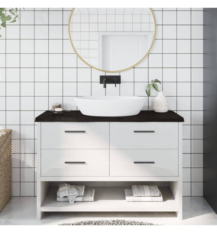 Comptoir de salle de bain marron foncé bois massif traité | Mobilier & Déco