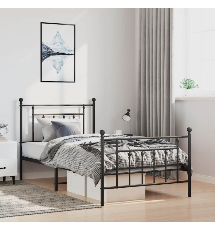 Cadre de lit métal sans matelas et pied de lit noir 100x200 cm | Mobilier & Déco
