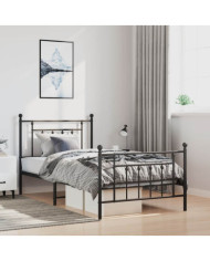 Cadre de lit métal sans matelas et pied de lit noir 100x200 cm | Mobilier & Déco