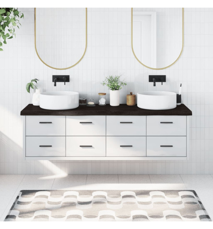 Comptoir de salle de bain marron foncé bois massif traité | Mobilier & Déco