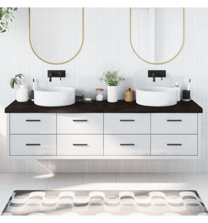 Comptoir de salle de bain marron foncé bois massif traité | Mobilier & Déco