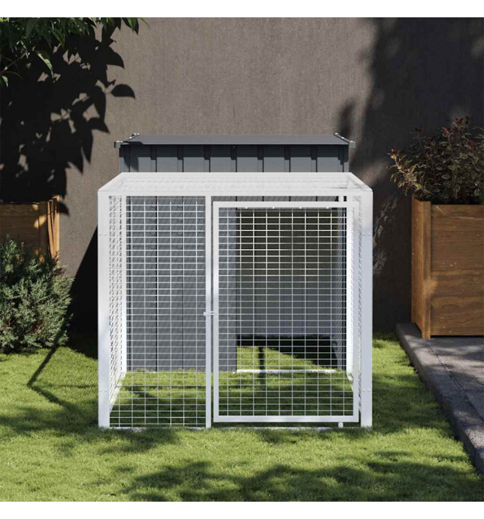 Poulailler avec cour anthracite 110x201x110 cm acier galvanisé | Mobilier & Déco