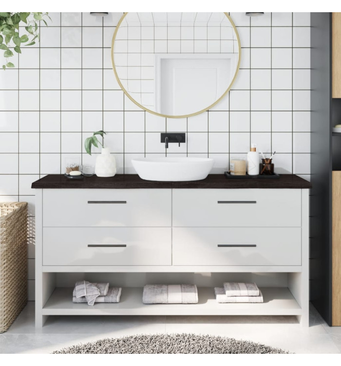 Comptoir de salle de bain marron foncé bois massif traité | Mobilier & Déco
