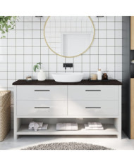 Comptoir de salle de bain marron foncé bois massif traité | Mobilier & Déco