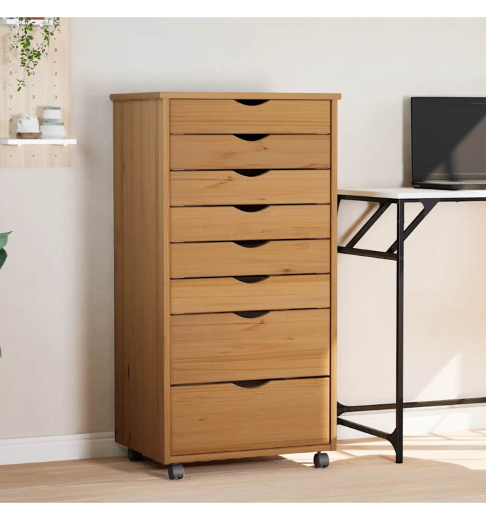 Armoire roulante avec tiroirs MOSS bois de pin marron miel | Mobilier & Déco