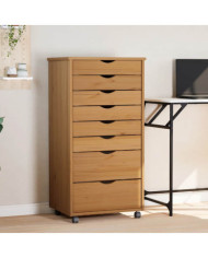 Armoire roulante avec tiroirs MOSS bois de pin marron miel | Mobilier & Déco