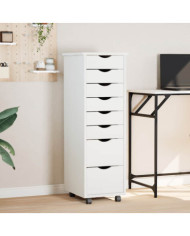 Armoire roulante avec tiroirs MOSS blanc bois de pin solide | Mobilier & Déco