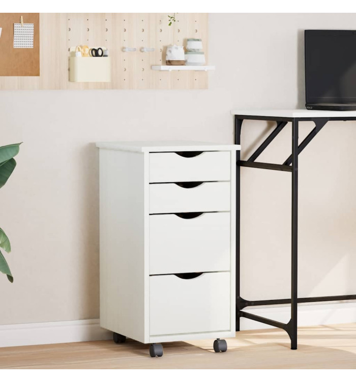 Armoire roulante avec tiroirs MOSS blanc bois de pin solide | Mobilier & Déco