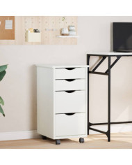 Armoire roulante avec tiroirs MOSS blanc bois de pin solide | Mobilier & Déco