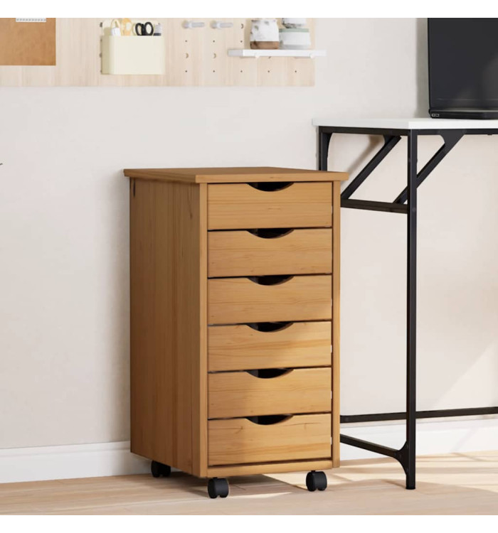 Armoire roulante avec tiroirs MOSS bois de pin marron miel | Mobilier & Déco