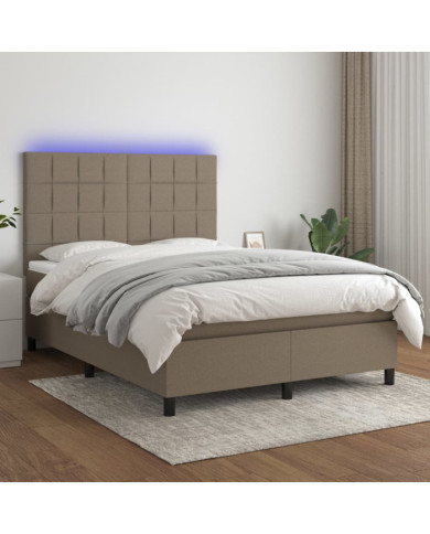 Sommier à lattes de lit et matelas et LED Taupe 140x200cm Tissu | Mobilier & Déco