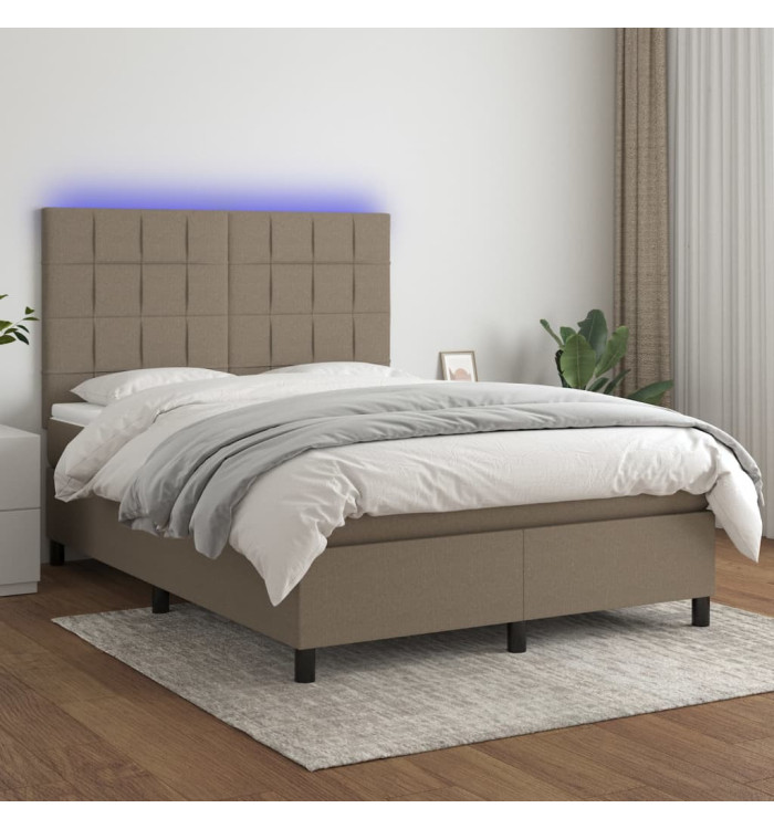 Sommier à lattes de lit et matelas et LED Taupe 140x200cm Tissu | Mobilier & Déco