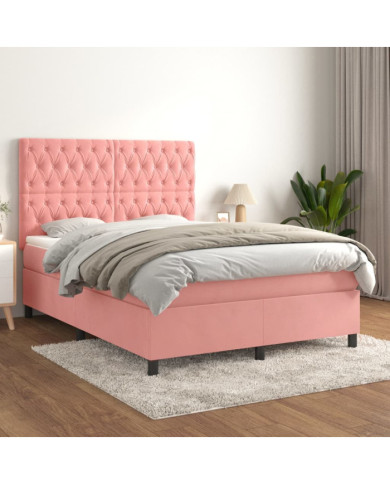 Sommier à lattes de lit avec matelas Rose 140x190 cm Velours | Mobilier & Déco