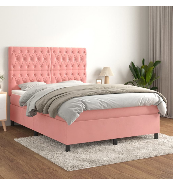 Sommier à lattes de lit avec matelas Rose 140x190 cm Velours | Mobilier & Déco