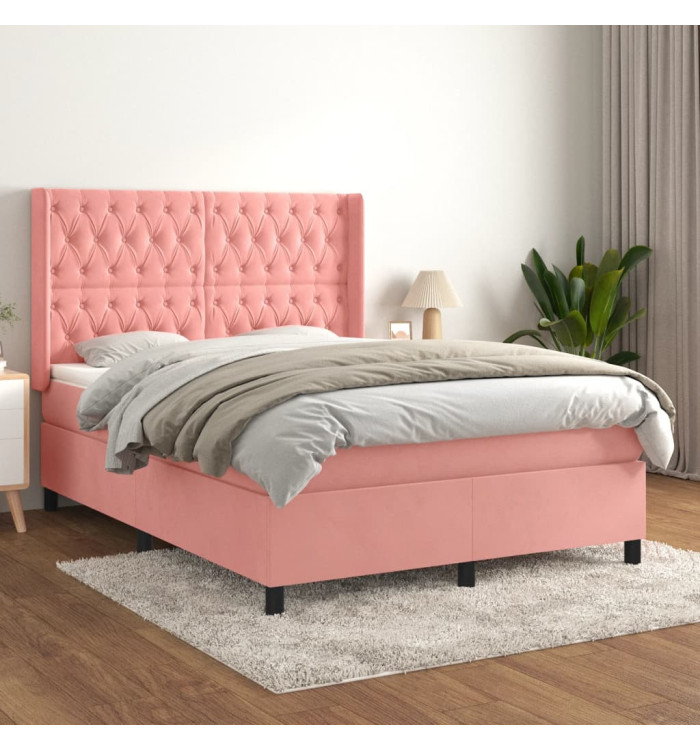 Sommier à lattes de lit avec matelas Rose 140x190 cm Velours | Mobilier & Déco