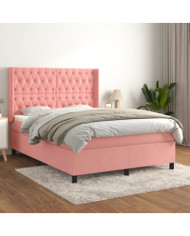 Sommier à lattes de lit avec matelas Rose 140x190 cm Velours | Mobilier & Déco