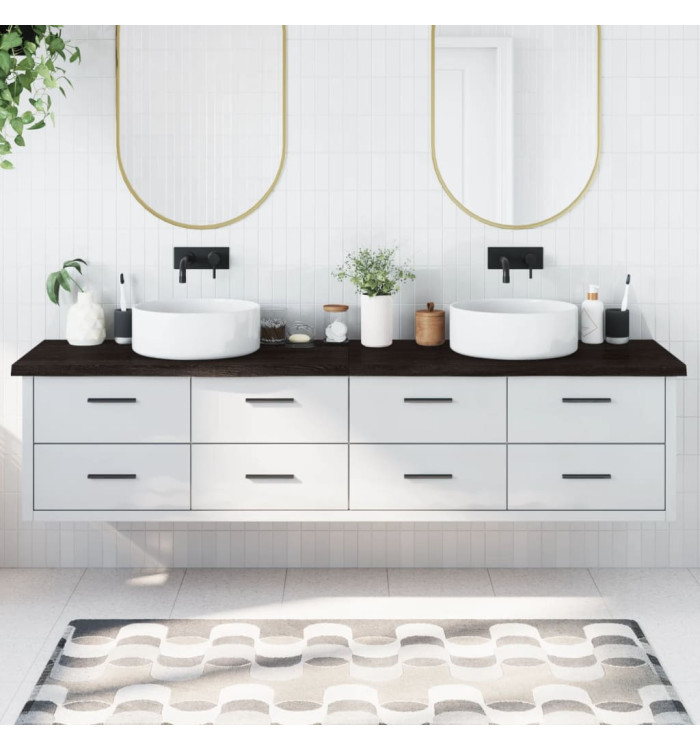 Comptoir de salle de bain marron foncé bois massif traité | Mobilier & Déco