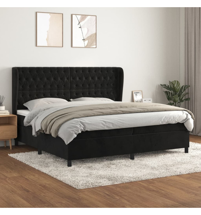 Sommier à lattes de lit et matelas Noir 200x200 cm Velours | Mobilier & Déco
