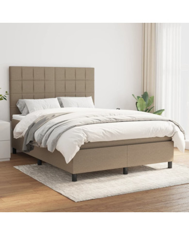 Sommier à lattes de lit avec matelas Taupe 140x190 cm Tissu | Mobilier & Déco