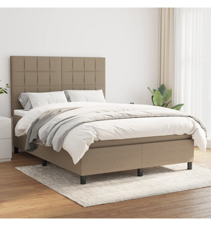 Sommier à lattes de lit avec matelas Taupe 140x190 cm Tissu | Mobilier & Déco