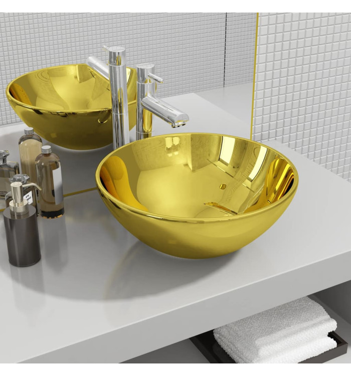 Lavabo 32,5 x 14 cm Céramique Doré | Mobilier & Déco