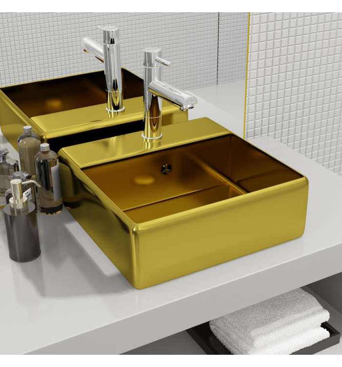 Lavabo avec trop-plein 41 x 41 x 15 cm Céramique Doré | Mobilier & Déco