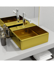 Lavabo avec trop-plein 41 x 41 x 15 cm Céramique Doré | Mobilier & Déco