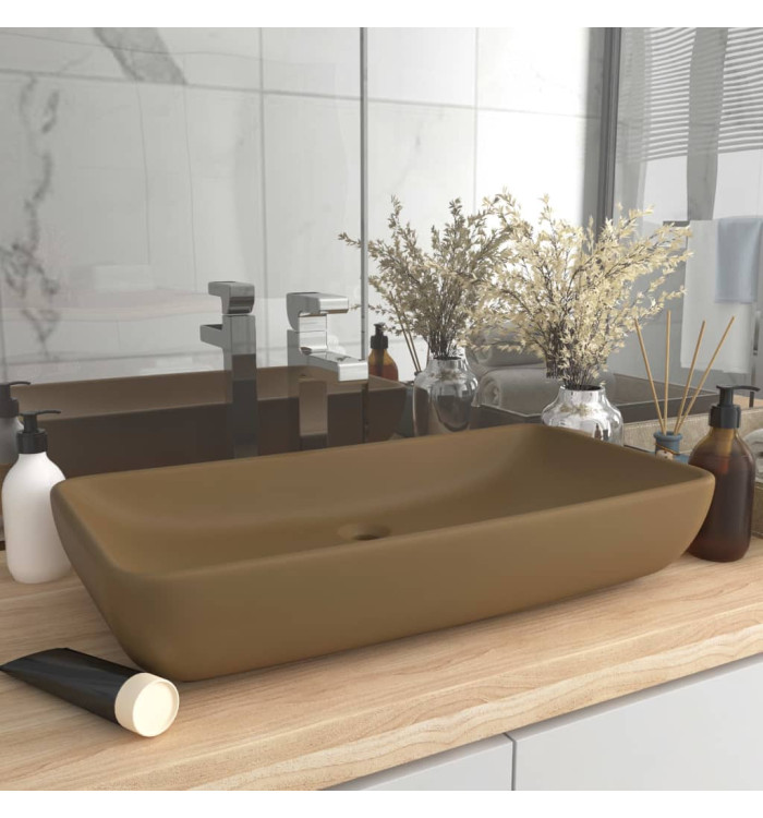 Lavabo de luxe rectangulaire Crème mat 71x38 cm Céramique | Mobilier & Déco